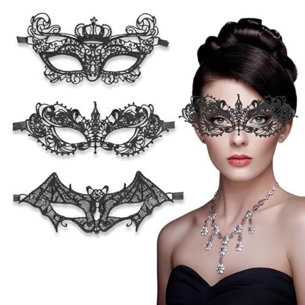 3424 3Pcs Masquerade-Mask- Adult Venetian Lace-Eye-Mask for Costume